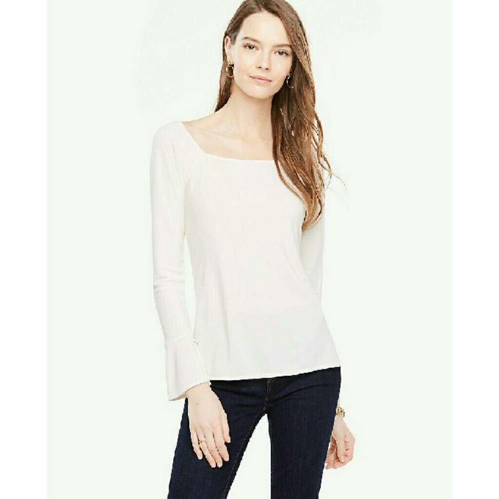 Ann Taylor Square Neck Slit Cuff Top